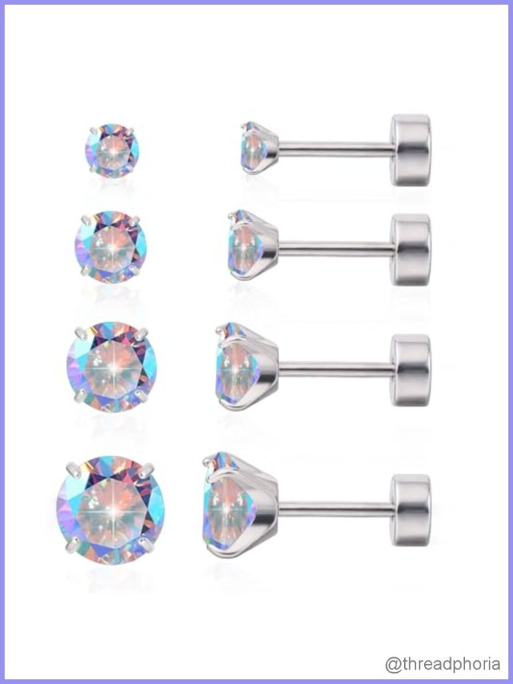 Titanium Flat Back Stud Earrings Set Hypoallergenic Screw Back 4 Pairs